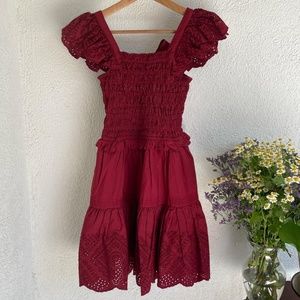 NWT Vienne Eyelet Flutter Sleeve Smocked Dress in Red by Sea New York